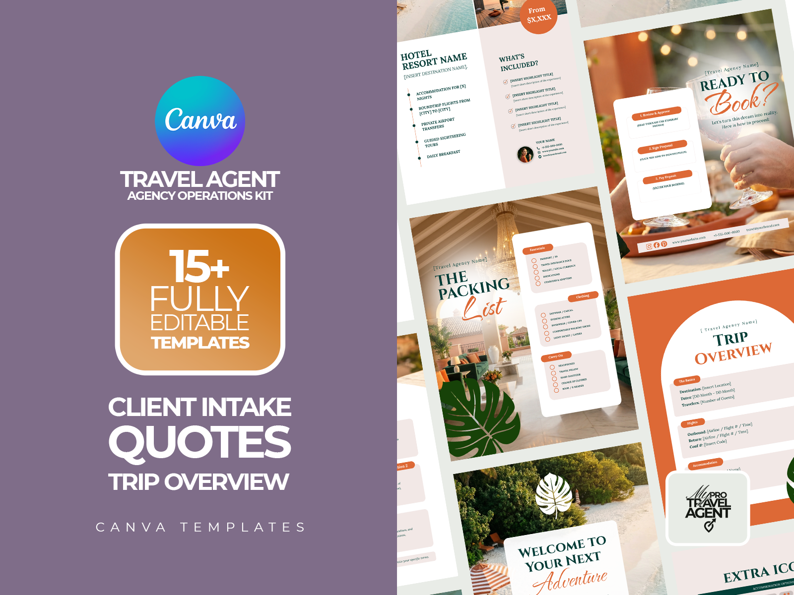 Travel Agent Operation & Client Intake Kit — 15+ Canva Templates